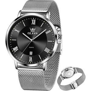 Olevs Men's Black Stainless Steel Man Watch with Date Luminous Stylish Watch